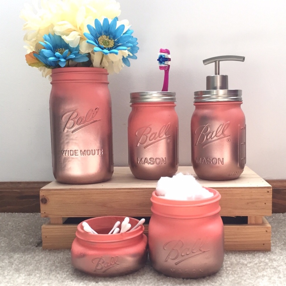 Beautiful Ombré Mason Jar Bathroom Set
